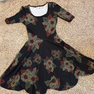 LuLaRoe Black Midi Dress with Sunflower/Floral Print